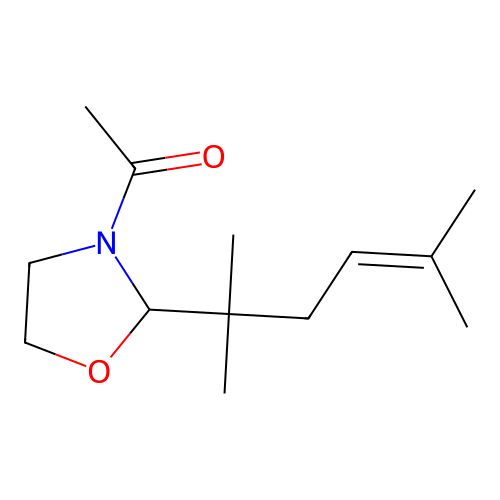 1-[2-(2,5-Dimethylhex-4-en-2-yl)-1,3-oxazolidin-3-yl]ethanone structure