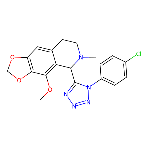 5-(1-(4-chlorophenyl)-1H-tetrazol-5-yl)-4-methoxy-6-methyl-5,6,7,8-tetrahydro-[1,3]dioxolo[4,5-g]isoquinoline structure