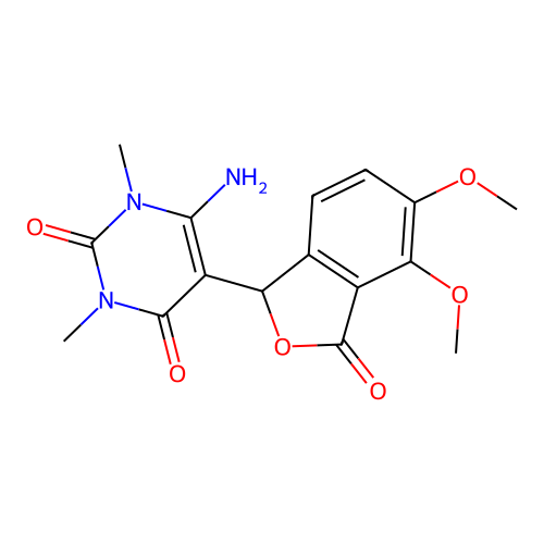 6-amino-5-(4,5-dimethoxy-3-oxo-1,3-dihydroisobenzofuran-1-yl)-1,3-dimethylpyrimidine-2,4(1H,3H)-dione structure