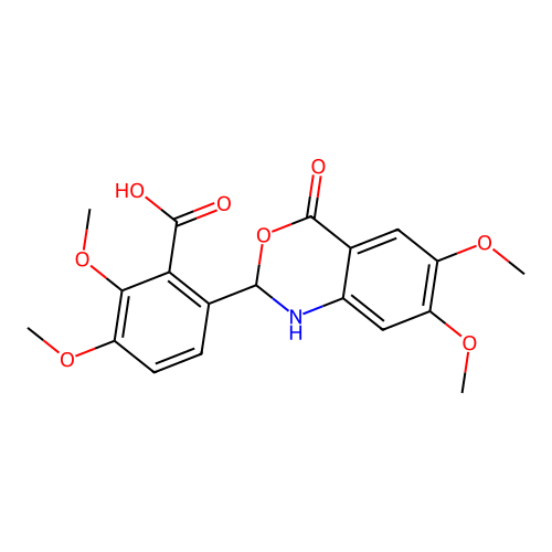 6-(6,7-dimethoxy-4-oxo-1,2-dihydro-3,1-benzoxazin-2-yl)-2,3-dimethoxybenzoic acid structure