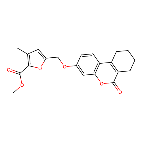 methyl 3-methyl-5-(((6-oxo-7,8,9,10-tetrahydro-6H-benzo[c]chromen-3-yl)oxy)methyl)furan-2-carboxylate structure