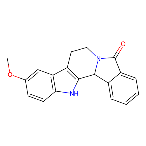 10-methoxy-7,8,13,13b-tetrahydro-5H-benzo[1,2]indolizino[8,7-b]indol-5-one structure