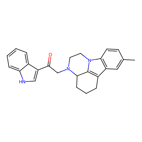 1-(1H-indol-3-yl)-2-(8-methyl-1,2,3a,4,5,6-hexahydro-3H-pyrazino[3,2,1-jk]carbazol-3-yl)ethanone structure