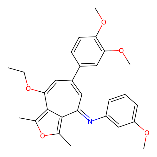 (E)-N-(6-(3,4-dimethoxyphenyl)-8-ethoxy-1,3-dimethyl-4H-cyclohepta[c]furan-4-ylidene)-3-methoxyaniline structure