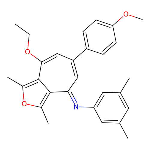 (E)-N-(8-ethoxy-6-(4-methoxyphenyl)-1,3-dimethyl-4H-cyclohepta[c]furan-4-ylidene)-3,5-dimethylaniline structure