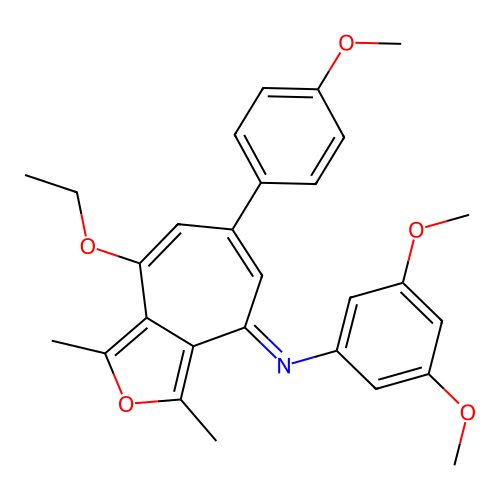 (E)-N-(8-ethoxy-6-(4-methoxyphenyl)-1,3-dimethyl-4H-cyclohepta[c]furan-4-ylidene)-3,5-dimethoxyaniline structure