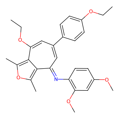 N-(2,4-dimethoxyphenyl)-4-ethoxy-6-(4-ethoxyphenyl)-1,3-dimethylcyclohepta[c]furan-8-imine structure