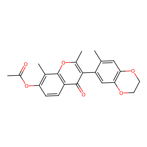 2,8-dimethyl-3-(7-methyl-2,3-dihydrobenzo[b][1,4]dioxin-6-yl)-4-oxo-4H-chromen-7-yl acetate structure