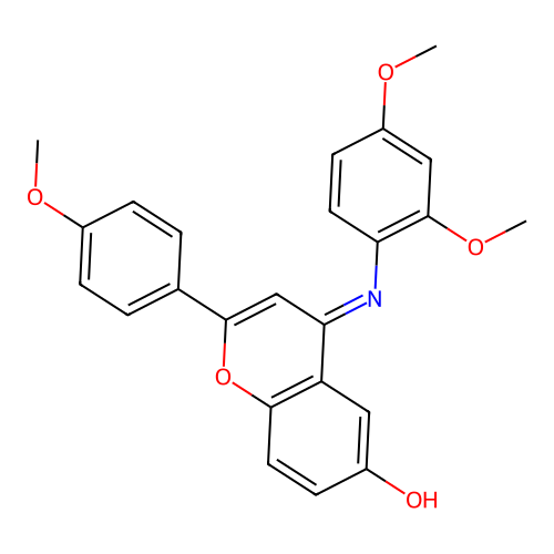 (E)-4-((2,4-dimethoxyphenyl)imino)-2-(4-methoxyphenyl)-4H-chromen-6-ol structure