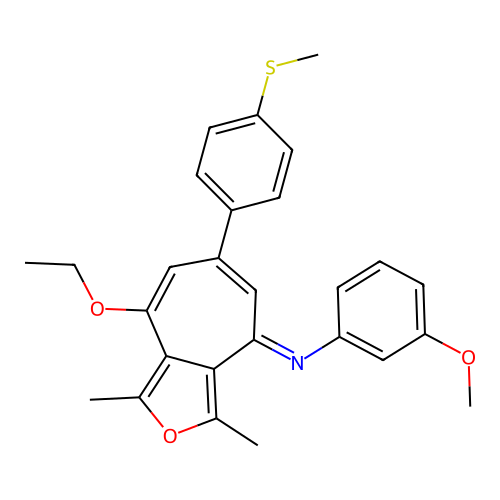 (E)-N-(8-ethoxy-1,3-dimethyl-6-(4-(methylthio)phenyl)-4H-cyclohepta[c]furan-4-ylidene)-3-methoxyaniline structure