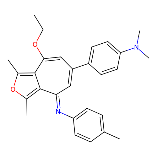 (E)-4-(8-ethoxy-1,3-dimethyl-4-(p-tolylimino)-4H-cyclohepta[c]furan-6-yl)-N,N-dimethylaniline structure