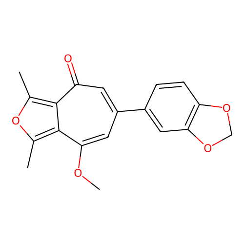 6-(1,3-benzodioxol-5-yl)-8-methoxy-1,3-dimethyl-4H-cyclohepta[c]furan-4-one structure