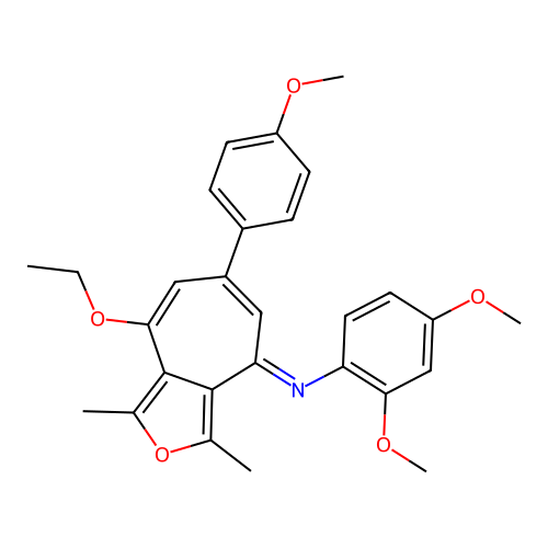 (E)-N-(8-ethoxy-6-(4-methoxyphenyl)-1,3-dimethyl-4H-cyclohepta[c]furan-4-ylidene)-2,4-dimethoxyaniline structure