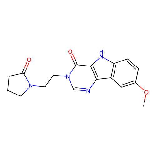 8-methoxy-3-(2-(2-oxopyrrolidin-1-yl)ethyl)-3H-pyrimido[5,4-b]indol-4(5H)-one structure