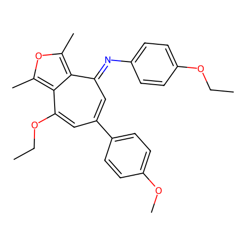 4-ethoxy-N-(4-ethoxyphenyl)-6-(4-methoxyphenyl)-1,3-dimethylcyclohepta[c]furan-8-imine structure