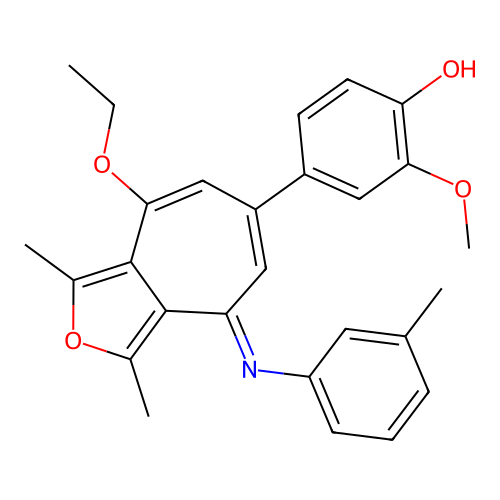 (E)-4-(8-ethoxy-1,3-dimethyl-4-(m-tolylimino)-4H-cyclohepta[c]furan-6-yl)-2-methoxyphenol structure