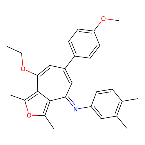 (E)-N-(8-ethoxy-6-(4-methoxyphenyl)-1,3-dimethyl-4H-cyclohepta[c]furan-4-ylidene)-3,4-dimethylaniline structure