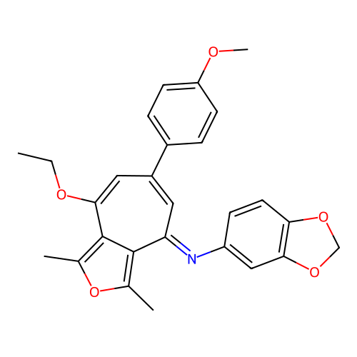 (E)-N-(8-ethoxy-6-(4-methoxyphenyl)-1,3-dimethyl-4H-cyclohepta[c]furan-4-ylidene)benzo[d][1,3]dioxol-5-amine structure