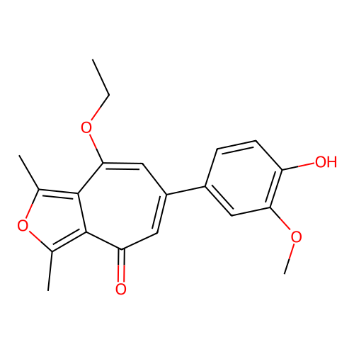 8-ethoxy-6-(4-hydroxy-3-methoxyphenyl)-1,3-dimethyl-4H-cyclohepta[c]furan-4-one structure