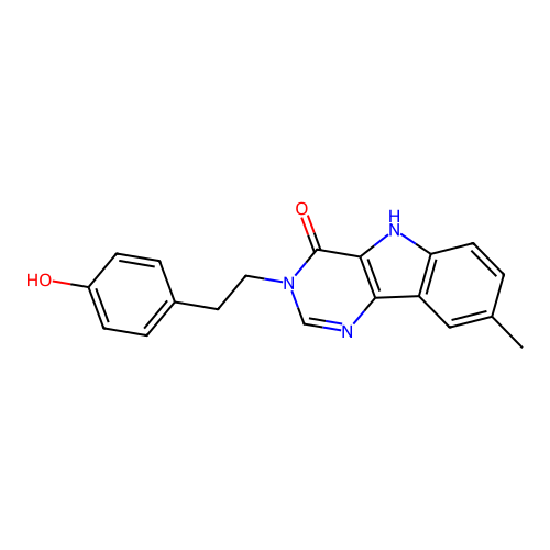 3-(4-hydroxyphenethyl)-8-methyl-3H-pyrimido[5,4-b]indol-4(5H)-one structure