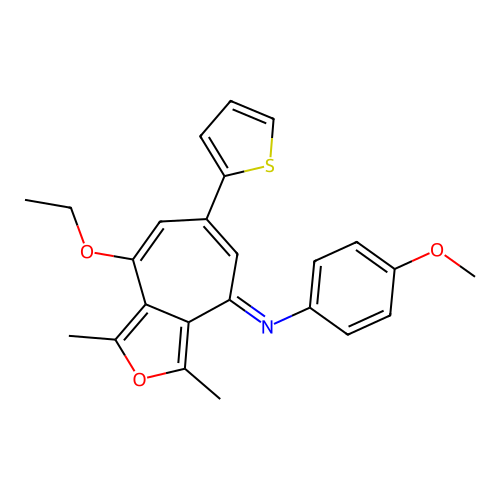 (E)-N-(8-ethoxy-1,3-dimethyl-6-(thiophen-2-yl)-4H-cyclohepta[c]furan-4-ylidene)-4-methoxyaniline structure