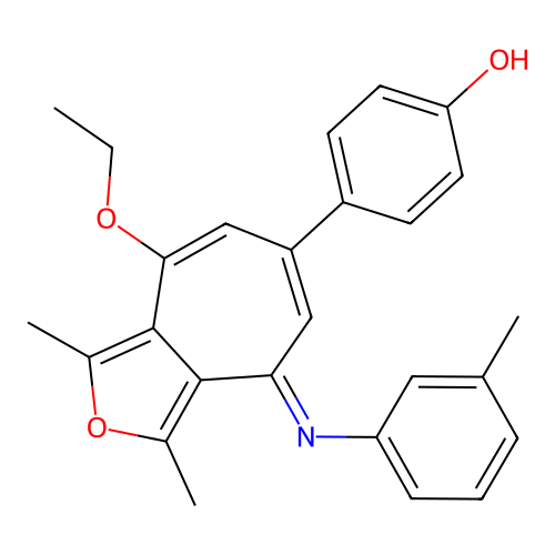 (E)-4-(8-ethoxy-1,3-dimethyl-4-(m-tolylimino)-4H-cyclohepta[c]furan-6-yl)phenol structure