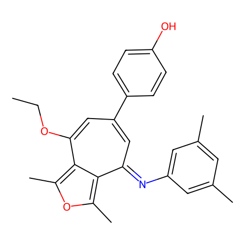 (E)-4-(4-((3,5-dimethylphenyl)imino)-8-ethoxy-1,3-dimethyl-4H-cyclohepta[c]furan-6-yl)phenol structure
