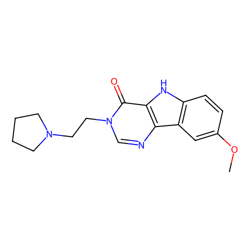 8-methoxy-3-(2-(pyrrolidin-1-yl)ethyl)-3H-pyrimido[5,4-b]indol-4(5H)-one structure