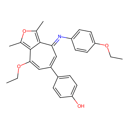 (E)-4-(8-ethoxy-4-((4-ethoxyphenyl)imino)-1,3-dimethyl-4H-cyclohepta[c]furan-6-yl)phenol structure