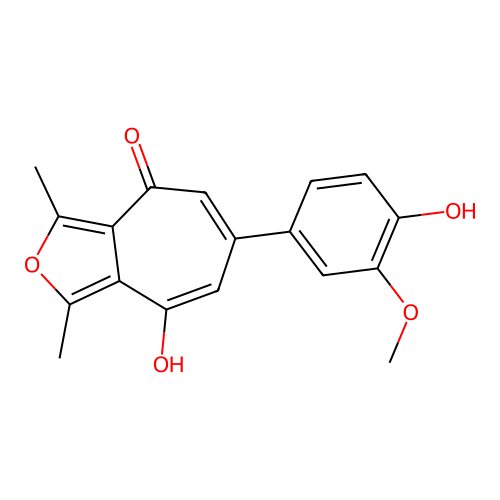 8-hydroxy-6-(4-hydroxy-3-methoxyphenyl)-1,3-dimethyl-4H-cyclohepta[c]furan-4-one structure