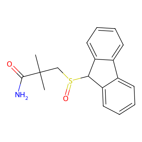 3-(9H-fluoren-9-ylsulfinyl)-2,2-dimethylpropanamide structure
