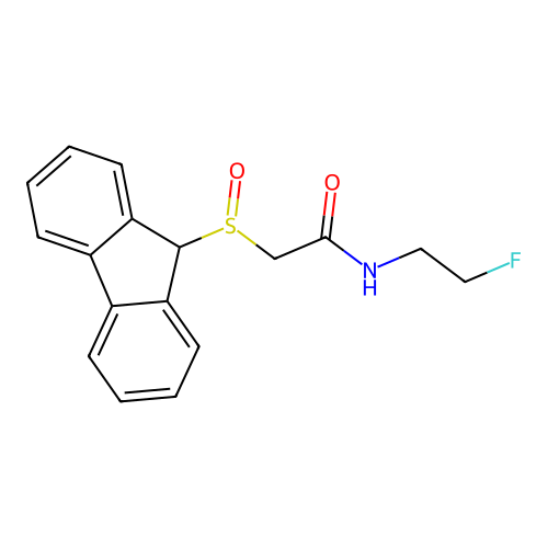 2-(9H-fluoren-9-ylsulfinyl)-N-(2-fluoroethyl)acetamide structure