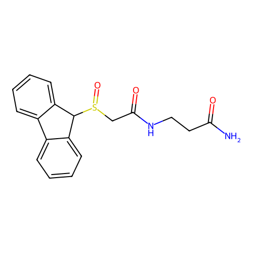 3-[[2-(9H-fluoren-9-ylsulfinyl)acetyl]amino]propanamide structure