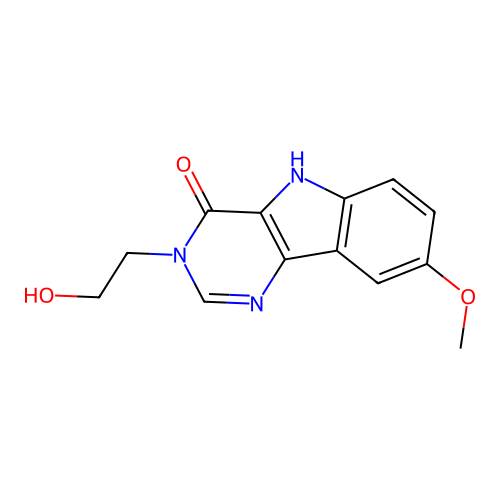 3-(2-hydroxyethyl)-8-methoxy-3H-pyrimido[5,4-b]indol-4(5H)-one structure