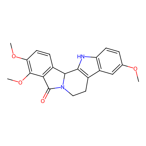 3,4,10-trimethoxy-7,8,13,13b-tetrahydro-5H-benzo[1,2]indolizino[8,7-b]indol-5-one structure