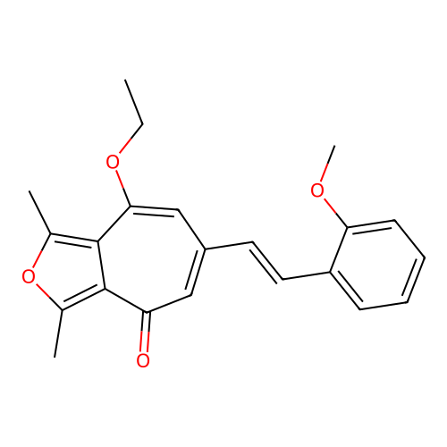 (E)-8-ethoxy-6-(2-methoxystyryl)-1,3-dimethyl-4H-cyclohepta[c]furan-4-one structure