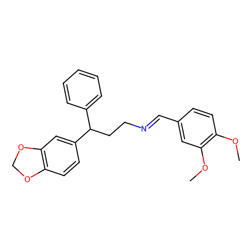3-(benzo[d][1,3]dioxol-5-yl)-N-(3,4-dimethoxybenzylidene)-3-phenylpropan-1-amine structure