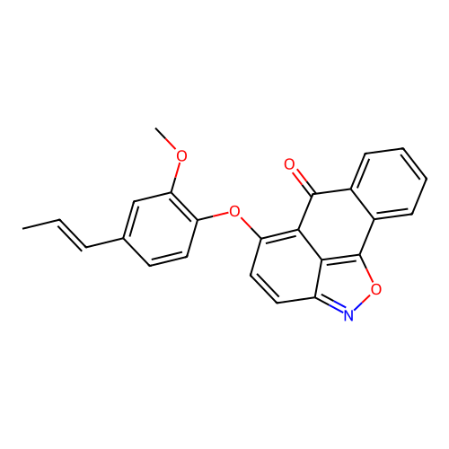 (E)-5-(2-methoxy-4-(prop-1-en-1-yl)phenoxy)-6H-anthra[1,9-cd]isoxazol-6-one structure