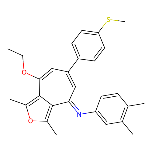 (E)-N-(8-ethoxy-1,3-dimethyl-6-(4-(methylthio)phenyl)-4H-cyclohepta[c]furan-4-ylidene)-3,4-dimethylaniline structure