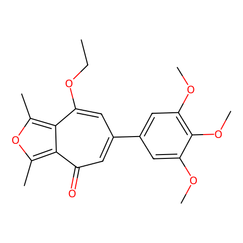 8-ethoxy-1,3-dimethyl-6-(3,4,5-trimethoxyphenyl)-4H-cyclohepta[c]furan-4-one structure