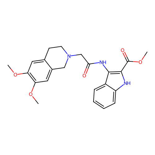 Methyl 3-[[2-(6,7-dimethoxy-3,4-dihydro-1H-isoquinolin-2-yl)acetyl]amino]-1H-indole-2-carboxylate structure