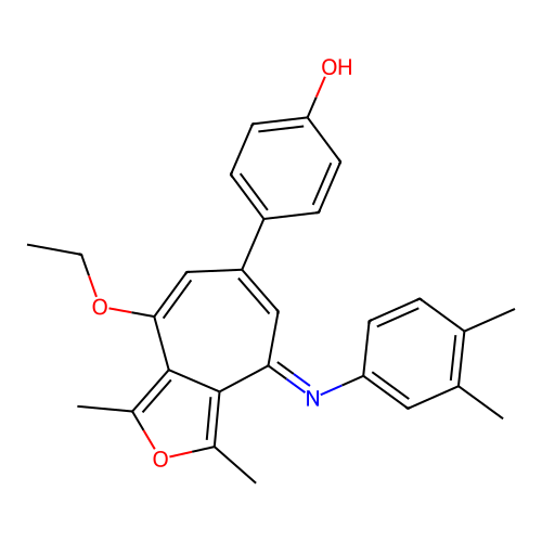 (E)-4-(4-((3,4-dimethylphenyl)imino)-8-ethoxy-1,3-dimethyl-4H-cyclohepta[c]furan-6-yl)phenol structure