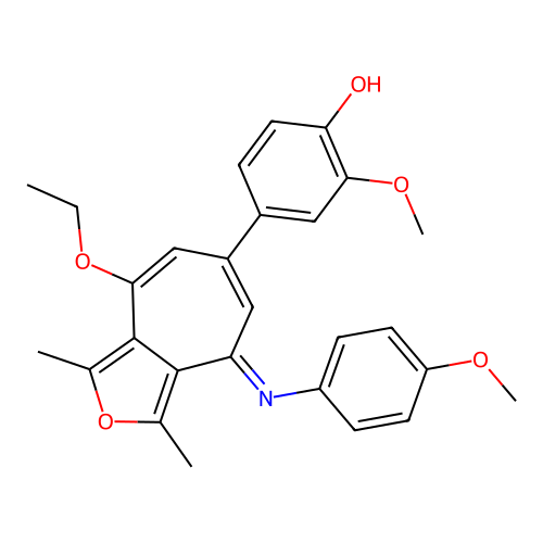 (E)-4-(8-ethoxy-4-((4-methoxyphenyl)imino)-1,3-dimethyl-4H-cyclohepta[c]furan-6-yl)-2-methoxyphenol structure