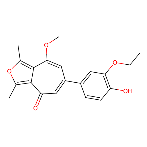 6-(3-ethoxy-4-hydroxyphenyl)-8-methoxy-1,3-dimethyl-4H-cyclohepta[c]furan-4-one structure