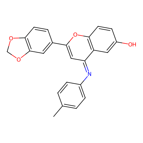 (E)-2-(benzo[d][1,3]dioxol-5-yl)-4-(p-tolylimino)-4H-chromen-6-ol structure