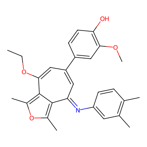 (E)-4-(4-((3,4-dimethylphenyl)imino)-8-ethoxy-1,3-dimethyl-4H-cyclohepta[c]furan-6-yl)-2-methoxyphenol structure
