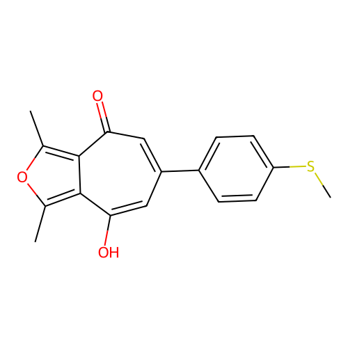 8-hydroxy-1,3-dimethyl-6-[4-(methylsulfanyl)phenyl]-4H-cyclohepta[c]furan-4-one structure