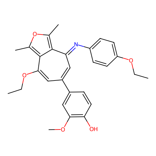 (E)-4-(8-ethoxy-4-((4-ethoxyphenyl)imino)-1,3-dimethyl-4H-cyclohepta[c]furan-6-yl)-2-methoxyphenol structure