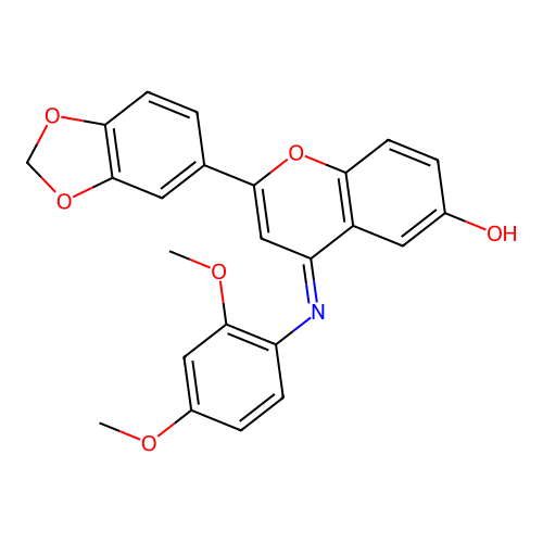 (Z)-2-(benzo[d][1,3]dioxol-5-yl)-4-((2,4-dimethoxyphenyl)imino)-4H-chromen-6-ol structure