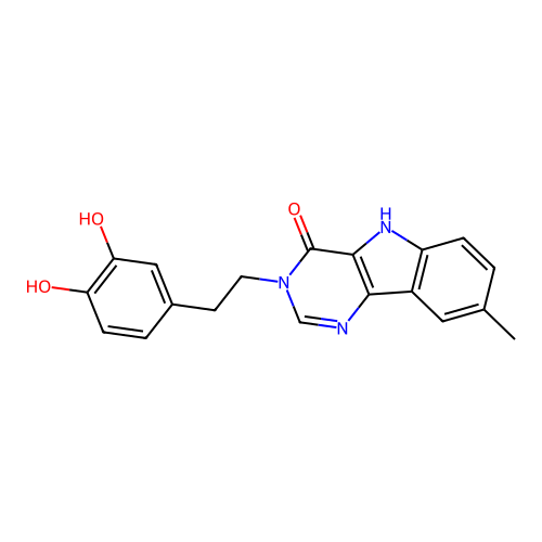 3-(3,4-dihydroxyphenethyl)-8-methyl-3H-pyrimido[5,4-b]indol-4(5H)-one structure